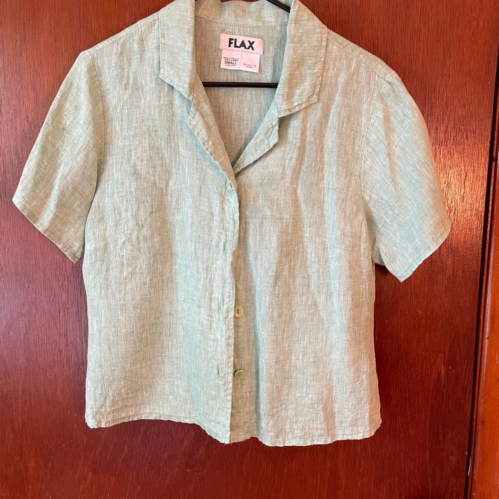 Flax short sleeve button blouse